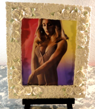Framed Sharon Tate Groovy Background Photo In Flowered White Frame 11&quot;X13&quot; - £29.35 GBP