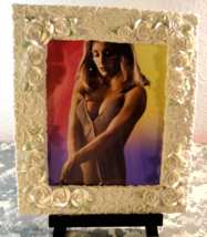 Framed Sharon Tate Groovy Background Photo In Flowered White Frame 11&quot;X13&quot; - £26.29 GBP