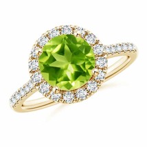 ANGARA Round Peridot Halo Ring with Diamond Accents for Women in 14K Solid Gold - £1,255.28 GBP