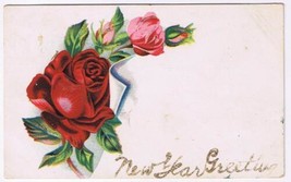 New Years Postcard Greeting Roses Embossed - £1.09 GBP