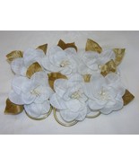 Vintage Handmade Napkin Rings Set of 6  White w White Stripe Cream Polle... - €16,87 EUR