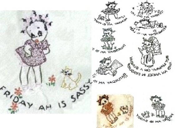 Primary image for Pickaninny Girl DOW  days of week TOWELS embroidery pattern AM3341  