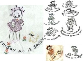 Pickaninny Girl DOW  days of week TOWELS embroidery pattern AM3341   - $95.18 MXN