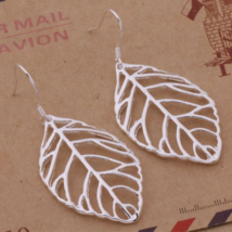 Wire Art Leaf Dangle Earrings Sterling Silver - £8.52 GBP