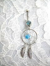 Sale New Web Dream Catcher W Crystal Bead &amp; 14g Blue Cz Belly Ring Navel Barbell - £3.97 GBP
