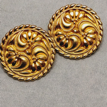 Pierced Earrings Vintage Post Round Gold Floral Jewelry Made in USA - £6.71 GBP