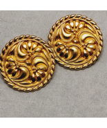 Pierced Earrings Vintage Post Round Gold Floral Jewelry Made in USA - $8.59