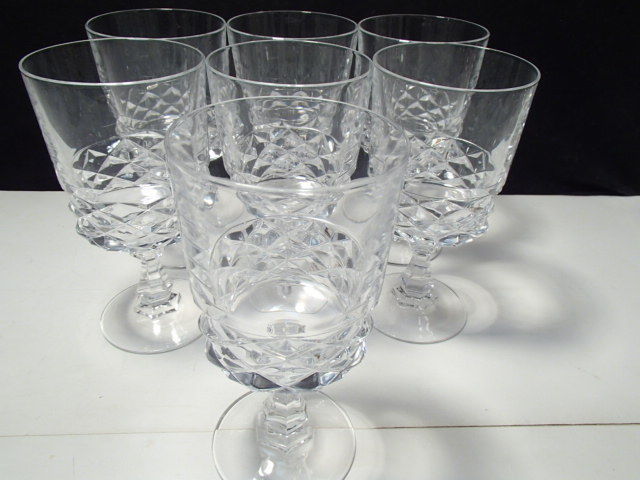 7  Cristal D' Arques Diamond Pattern Crystal Wine Glasses France Goblets - $29.99