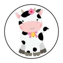 30 Cute Cow Envelope Seals Labels Stickers 1.5&quot; Round girl flower - £5.95 GBP