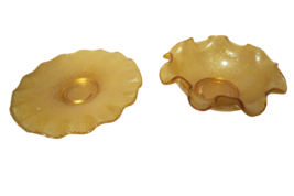 Vtg 1970s Gold Candy Dish W/Plate Gold Color Scalloped Raised Dots 5&quot;Diameter - £19.69 GBP