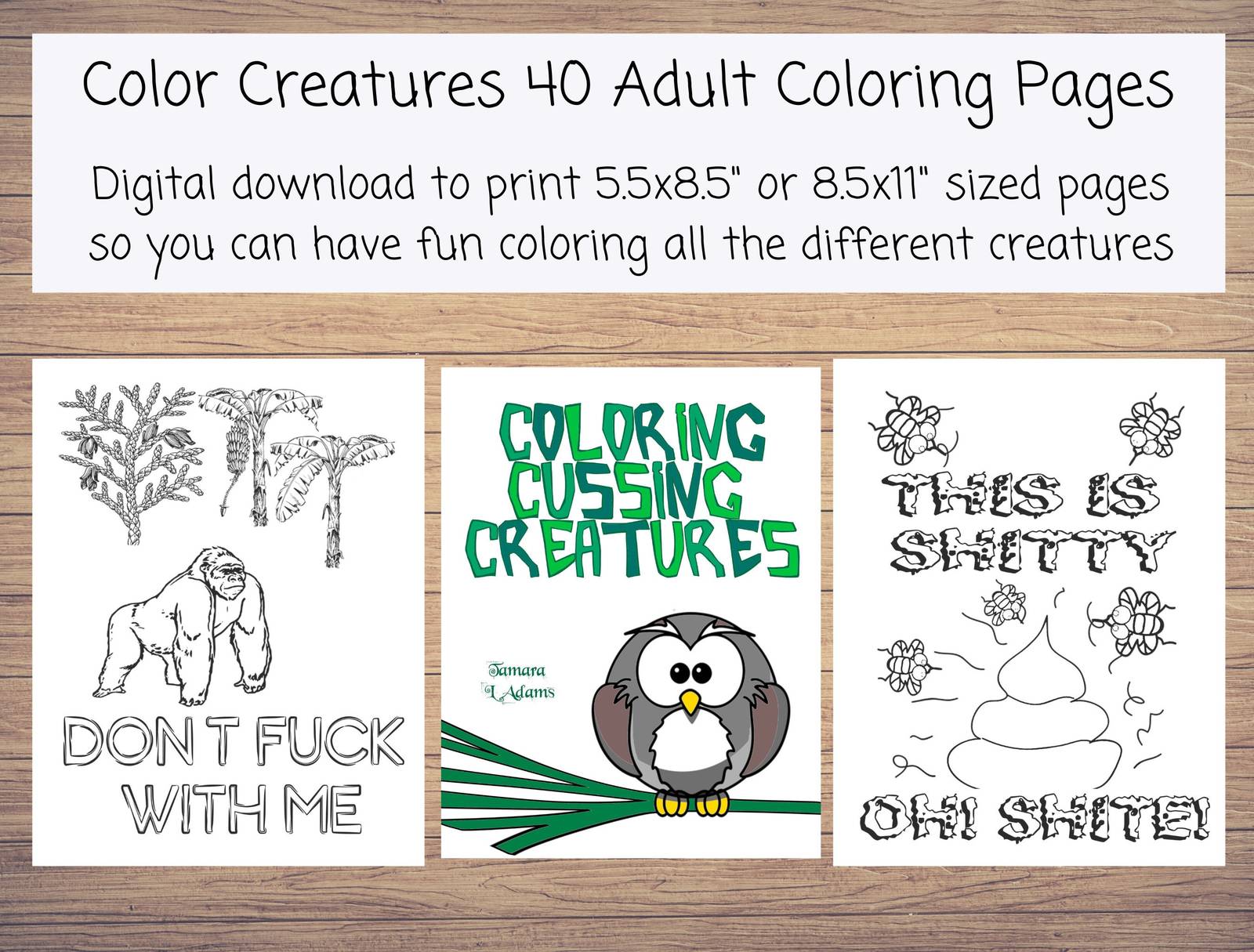 Coloring Cussing Creatures: 40 Instant printable coloring pages for adul... - $3.00