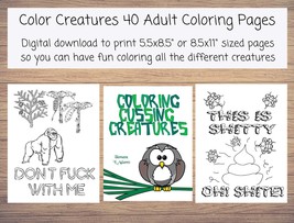 Coloring Cussing Creatures: 40 Instant printable coloring pages for adul... - £2.38 GBP