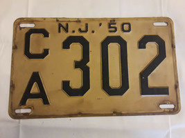 Old Vtg 1950 New Jersey CA302 Black &amp; Beige License Plate 11&quot; x 7&quot; - £71.28 GBP
