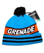 Grenade Comic Striped Blue Knit Pom Pom Beanie Winter Hat Toque - £14.38 GBP