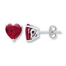 Valentine&#39;s Gift Lab Created Ruby 14K White Gold Over Heart Stud Earrings 5 MM - $38.94