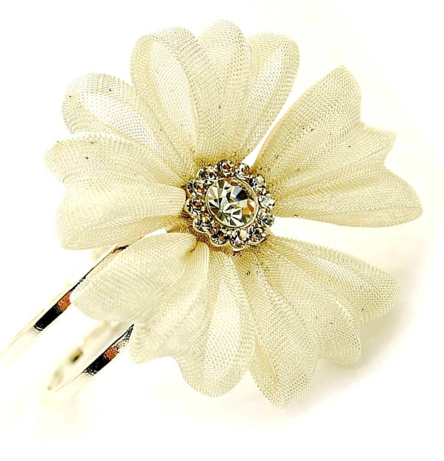 Ladies Statement Chunky Giant Flower Mesh Metal Hinged Cuff Bracelet Silver Tone - $19.95