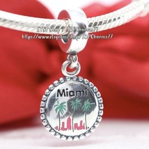 2021 Release 925 Sterling Silver Destination Miami Palm Trees Dangle Charm  - £14.00 GBP