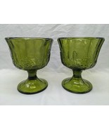 Set Of (2) Vintage MCM Green Glass Bowl Cup Goblet Grape Design 5 1/4&quot; X... - $29.70