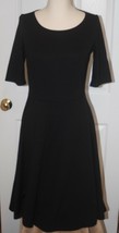 Lands End Women&#39;s Elbow Sleeve Ponte Boatneck Flounce Dress Black New - $49.99