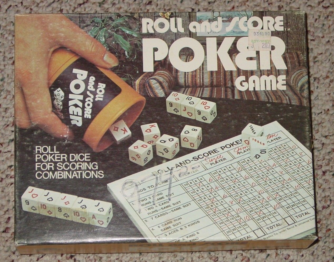 ROLL & SCORE POKER DICE GAME 1977 ES LOWE MILTON BRADLEY COMPLETE - $20.00