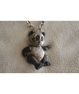 Vintage Napier Silvertone Panda Bear Pendant 24&quot; Necklace Signed Rhinest... - $446.05 MXN