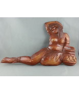 Vintage Wood Carved Figures - Relaxing Tribal Woman - Made in Brazil  - ... - $37.00