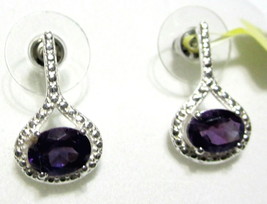 Purple African Amethyst Solitaire Oval Drop Earrings, 925 Silver, 2.25(TCW) - £23.59 GBP
