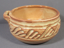 Studio Art Pottery Bowl with Handle Rust-Tan Deep Cuts 5&quot; x 2&quot; Signed Gr... - £8.43 GBP