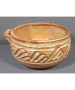 Studio Art Pottery Bowl with Handle Rust-Tan Deep Cuts 5&quot; x 2&quot; Signed Gr... - £8.50 GBP