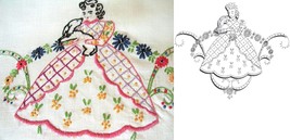 Southern Belle / Crinoline Lady with Puppy pillowcase embroidery pattern... - $5.00