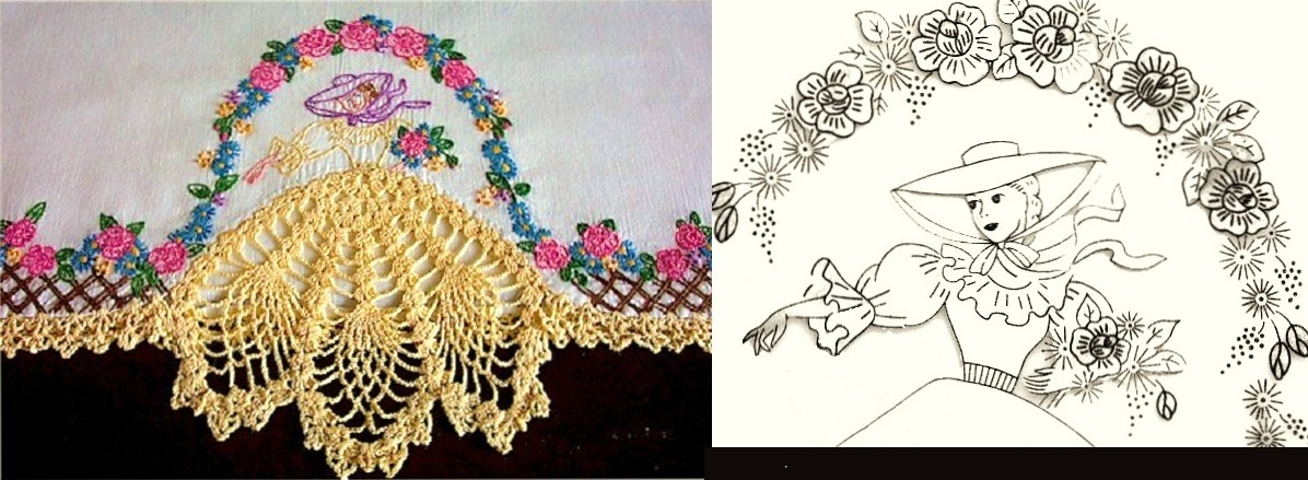 Southern Belle - Crinoline Lady pillowcase crochet embroidery pattern AB7441   - £3.93 GBP