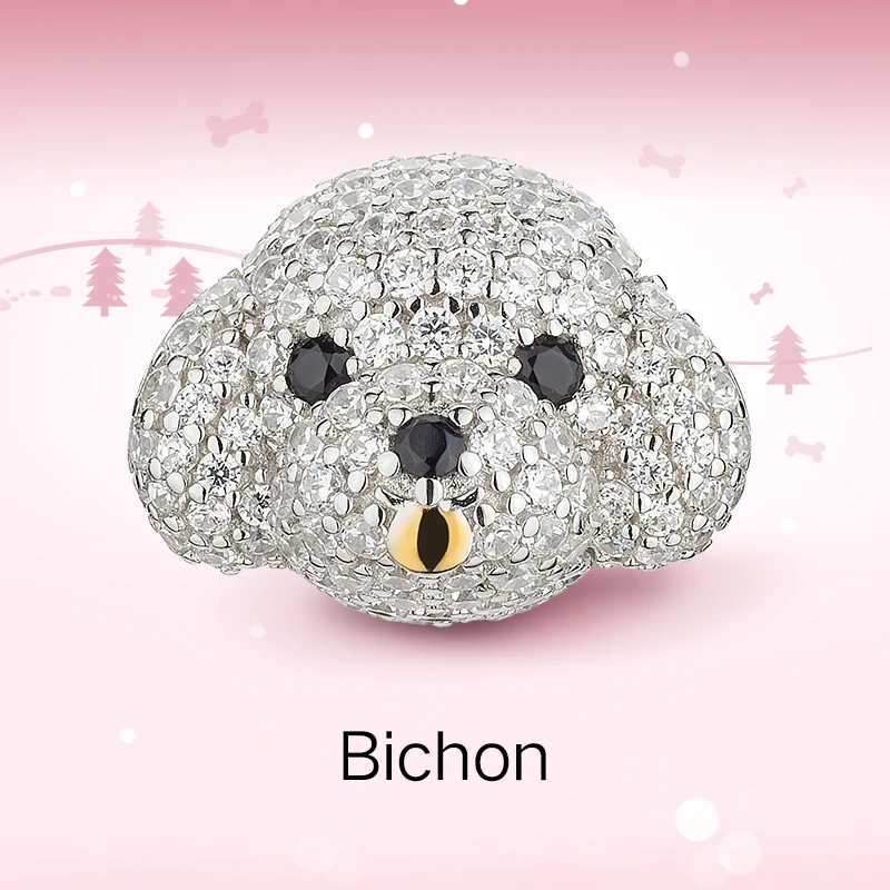 Pet Animal Charm 925 Sterling Silver Mixed CZ Cute Bichon Puppy Dog Charms Beads - £43.72 GBP