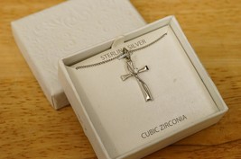 NOS Christian Jewelry Sterling Silver 18&quot; Crucifix Cross Pendant Necklace - £15.56 GBP