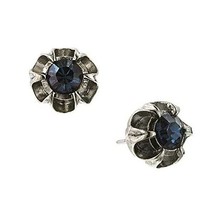 Silver Tone Flower Stud Earring with Blue Bead Accent [Jewelry] - $10.89