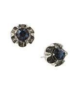 Silver Tone Flower Stud Earring with Blue Bead Accent [Jewelry] - £8.19 GBP