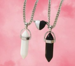 Magnetic Couples Pendant - Matching Crystal White Jade &amp; Obsidian - £9.70 GBP