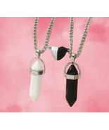 Magnetic Couples Pendant - Matching Crystal White Jade &amp; Obsidian - £9.64 GBP