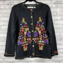 Victoria Jones SM Black Knit Christmas Sweater Black Fruit Tree Present ... - $23.77