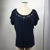 Lane Bryant Jeweled T-Shirt Womens 14 16 Dark Blue Black Yellow Faceted ... - £15.78 GBP