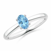 ANGARA 6x4mm Natural Solitaire Aquamarine Promise Ring in Sterling Silver - £180.72 GBP+