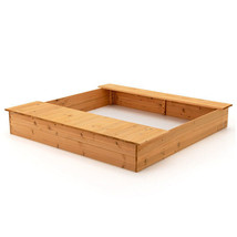 Kids Wooden Sandbox with Bench Seats and Storage Boxes - Color: Natural - £131.30 GBP