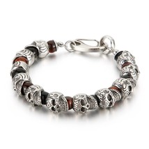 KALEN Punk  Charm Bracelet Men Stainless Steel 8mm Natural Stone Beads Beaded Br - £30.38 GBP