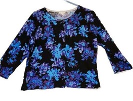 Garnet Hill Womens Cardigan Size XL Floral Merino Wool Button Up Soft Ro... - £19.94 GBP