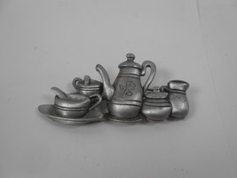 Tea Set Pin Brooch Vintage JJ Jonette  Antiqued Pewter - £6.05 GBP