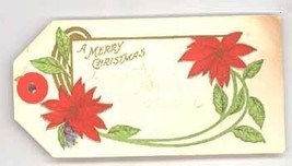 Christmas tag vintage embossed paper pretty gold holiday greeting - $14.00