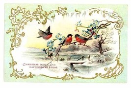 Victorian Christmas greeting card robins bluettes lake - £11.16 GBP