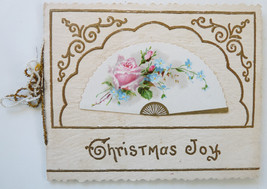 Victorian Christmas greeting card Whitney fan rose die cut vintage  - £11.01 GBP