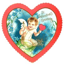Victorian die cut Valentine heart cupid antique vintage greeting card - £11.00 GBP