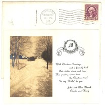 real photo vintage Christmas card Marsh Ashland New Hampshire farm 1934 - £11.00 GBP