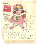 Girl in pink with bonnet vintage Easter greeting card die cute - €12,07 EUR